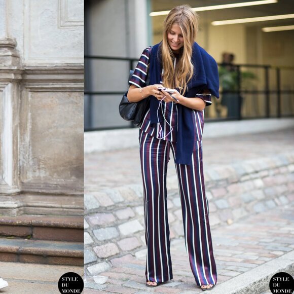 Joseph | US 10/L or FR 42 | College Stripe Pull-On Silk Pants | Navy, Burgundy, - Picture 2 of 7